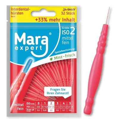 Immagine di Mara Expert Spazzole interdentali Basic, 0,5 mm, ISO 2 medio fini, 33% in più di contenuto, con gusto menta, colore rosso