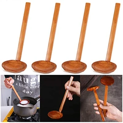 Immagine di TheStriven 4 Pezzi Utensile da Cucina in Stile Giapponese Manico Lungo Cucchiai di Zuppa Legno Set Cucchiaio Ecocompatibile Minestra Naturale