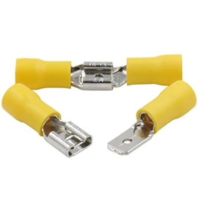 Immagine di Heschen Disconnetti rapidi maschio/femmina isolati in vinile, FDD MDD5.5 250, terminale per cavi da 6,3 x 0,8 mm, 4 6 mm² (12 10 AWG), giallo, confezione 100