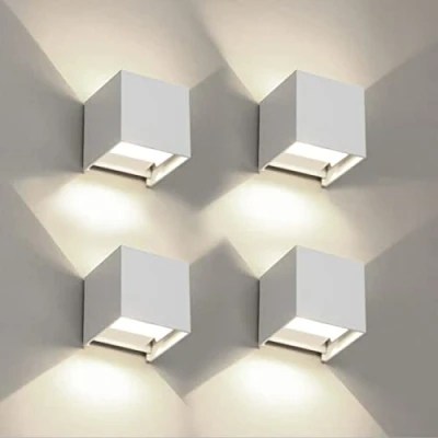 Immagine di 4 Pezzi Applique da Parete Esterno/Interno LED Cubo Lampada Moderne Bianco 12W 4000K Luce Naturale IP65 Impermeabile Esterni Muro Quadrata Angolo del Fascio Regolabile