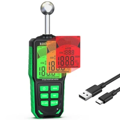 Immagine di RDINSCOS MT36S Tester di umidità da parete, non distruttivo, con schermo a 3 colori, rilevatore 4 modalità per pareti, piastrelle, legno, gesso, calcestruzzo