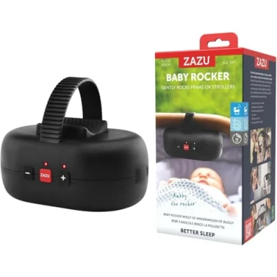 Immagine di ZAZU Robby Altalena automatica per passeggino, spessore regolabile, timer da 40 minuti, sensore viaggio bambini, ricaricabile USB, impermeabile, universale passeggino e (nero)