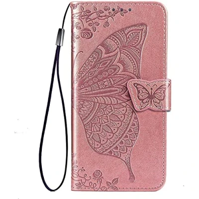 Immagine di TEYYOS Farfalla Custodia Folio per Xiaomi 13T/Xiaomi 13T PRO, Cover in PU/TPU Pelle Flip Portafoglio con Contanti e Schede Slot, Telefono Case Custodie Oro Rosa