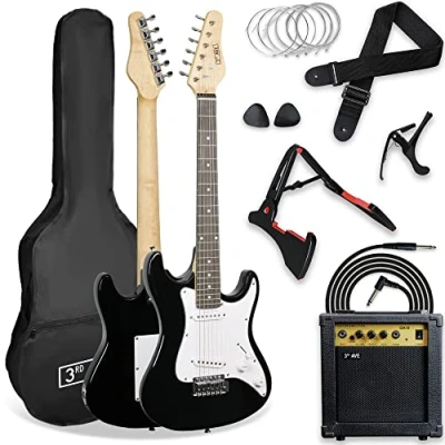 Immagine di 3rd Avenue XF Kit Definitivo Per Chitarra Elettrica 3/4 Con Amplificatore Da 10 W, Sintonizzatore Digitale, Cavo, Supporto, Custodia Morbida, Tracolla, Corde Di Ricambio, Plettri, Capotasto Nero