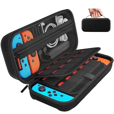 Immagine di daydayup Custodia Compatibile con Nintendo Switch e Nuovo OLED, rigida per Switch, Protettiva 20 Giochi, Accessori Console Nero