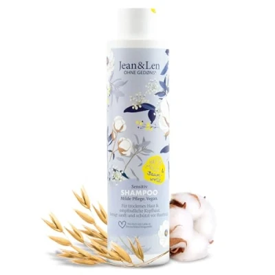 Immagine di Jean &amp; Len Shampoo Sensitive Latte d&#039;Avena e Cotone, deterge delicatamente protegge dalla rottura dei capelli, per cuoio capelluto sensibile, senza parabeni siliconi, vegan, 300 ml