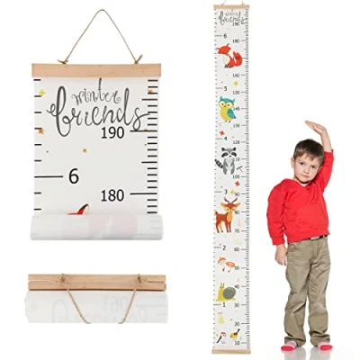 Immagine di IWILCS Grafico Altezza Bambini, Bambini Crescita misurazione, Tabella da Parete per di del Bambino, con Motivo a Volpe, Nursery Ragazzi e Ragazze