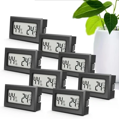 Immagine di MAVORI® 8 pz. Mini termometro digitale &amp; igrometro mini: Misuratore di umidità interna preciso piccolo per la misura della temperatura e dell&#039;umidità (nero)