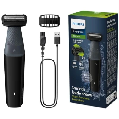 Immagine di Philips Bodygroom Series 3000 Rifinitore impermeabile per inguine e corpo: rasatura precisa confortevole, routine di cura del corpo completa, 50 minuti autonomia, modello BG3017/01
