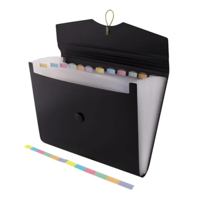Immagine di D.RECT 5580 Cartella portadocumenti espandibile 12 scomparti, formato A4 Chiusura con cordino elastico Colore nero