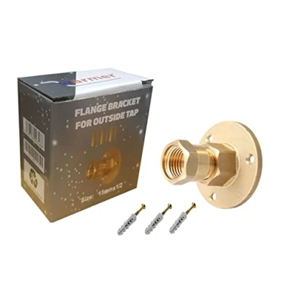 Immagine di Wärmer System Wallplate PSW Staffa a flangia per rubinetto esterno, adattatore universale da utilizzare con tubo in rame 15 mm o plastica attraverso la parete