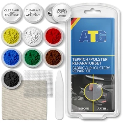 Immagine di ATG Kit riparazione sedili auto in tessuto Rivestimento tappezzeria Colla Per tessuti Toppe tutta la 13 pezzi (Confezione Assortita)