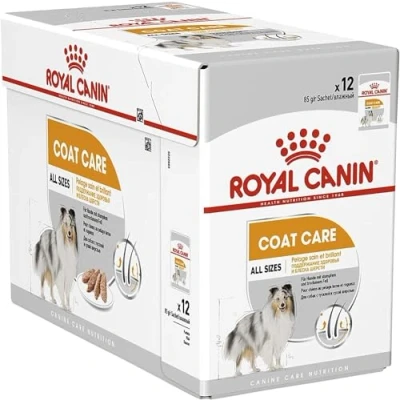 Immagine di ROYAL CANIN Coat Care Mousse Confezione da 4 x 12 85 g cibo umido per cani a partire 10 mesi di età ricetta con manti opachi e secchi
