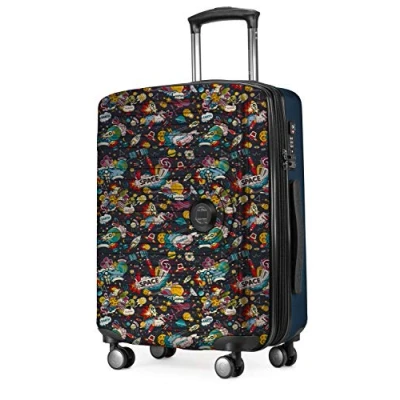 Immagine di HAUPTSTADTKOFFER Mitte Bagaglio a Mano, 2.9 Kg Un Gioco da Ragazzi, TSA, Valigia Rigida, Trolley con 4 Ruote, Mano 55 cm, 42 L, Motivo Valigia, Space Nero