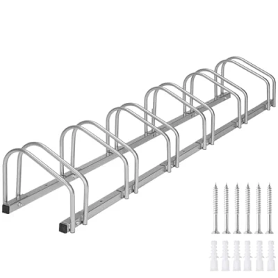 Immagine di tectake® Rastrelliera Biciclette in Acciaio da 6, Accessibile Entrambi i Lati, Disposizione Modulabile, Bicicletta con Struttura Resistente, Portabici Argento, 6 Posti