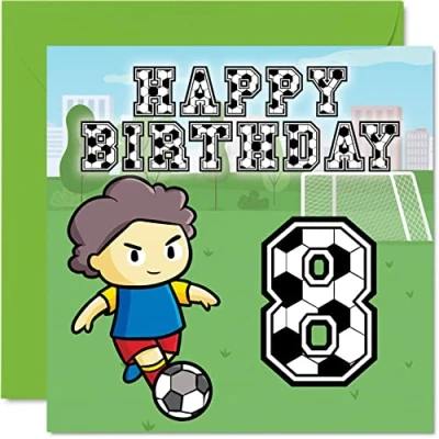Immagine di biglietto di auguri per 8 compleanno ragazzo tifoso calcio bambino anni, 145 mm x mm, figlio, fratello, nipote, cugino,