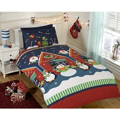 Immagine di Father Christmas Set di Biancheria da Letto, Trapunta Copripiumino e Federa, Disegno: Babbo Natale, Pupazzi Neve Pinguini, Colore: Multicolore, Multi Colour, 2 pezzi, Singolo