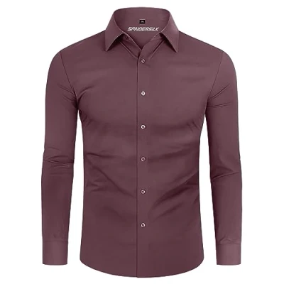 Immagine di DEMEANOR Camicia da uomo elasticizzata, a maniche lunghe, per il tempo libero, slim fit, uomo, lavoro, non necessita di stiratura, Colore: rosa., M