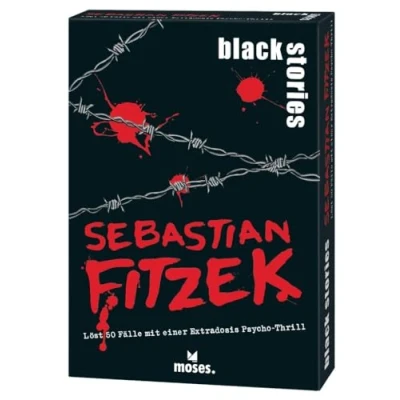 Immagine di moses Black Stories Sebastian Fitzek 50 Casi con Una dose Extra di Thrill, Carte Variante Chip Punti, Gioco Puzzle per Ragazzi e Adulti, Colore Bianco, 90192