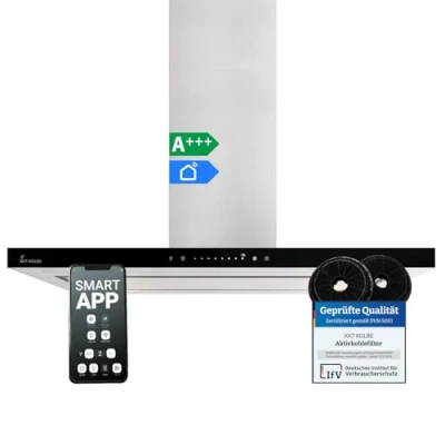 Immagine di Cappa aspirante 90 cm, in acciaio inossidabile, vetro nero, WiFi, spegnimento automatico, controllo touch, FLAT INSEL 6