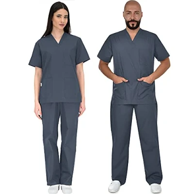 Immagine di B well Colombo Divisa Sanitaria Donna e Uomo Uniforme Unisex Set con Casacca Pantalone Divise Sanitarie grafite XXXL