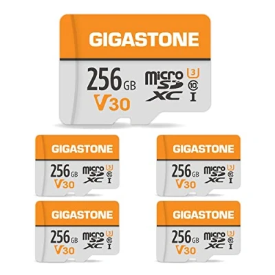 Immagine di Gigastone Scheda di Memoria Micro SDXC da 256 GB e Adattatore SD, Set 5, A1 U3 4K, Fino a 100 MB/s Lettura, 60 Scrittura per Videocamere Tavoletta Dashcam GoPro Canon Nikon DJI Drone
