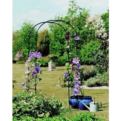 Immagine di Garden Mile arco da giardino nero con telaio in acciaio, resistente, stile traliccio, resistente alle intemperie, metallo, per interni ed esterni, supporto piante rampicanti,