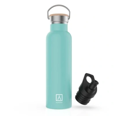 Immagine di Numada Bottiglia termica in acciaio inox 600ml Verde con due pareti sottovuoto e rivetti ceramica, mantiene fresca 24H calore 12H Bocca lunga Senza BPA Include 2 spine (1 sport)