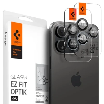 Immagine di Spigen Glas.tR EZ Fit Optik Pro Protezione Fotocamera compatibile con iPhone 16 Pro/Pro Max, 15 14 ZeroOne Edition, Anello Individuale, Durezza 9H Pellicola prottetiva