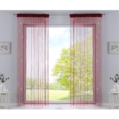 Immagine di Gardinenbox Set di 2 tende a fili, altezza x larghezza 250 140 cm, colore rosso lurex con coulisse e nastro arricciato, adatte per aste binari tende, divisorio filo, 20303CN2