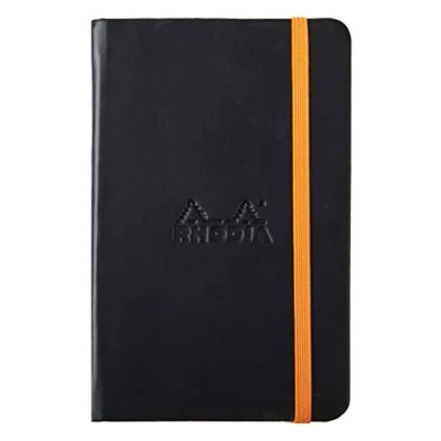 Immagine di RHODIA 118642C Taccuino Rigido Nero A6 A righe 192 pagine Carta Clairefontaine Avorio 90 g/m Segna pagina, Chiusura con elastico Copertina Simil Cuoio Collezione Rhodiarama