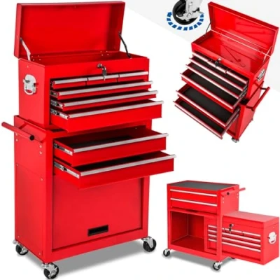 Immagine di TecTake® Carrello Portautensili, Carrello, porta Attrezzi Officina con Ruote, Bauletto Estraibile Impilabile e Mobile, attrezzi, Ruote Portatutto Rosso