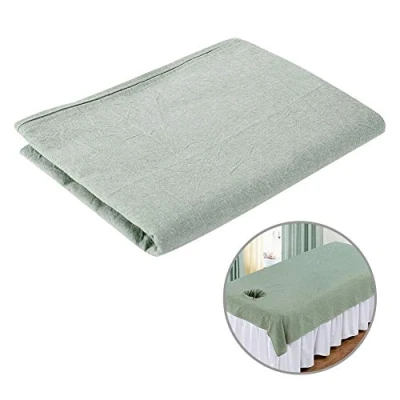 Immagine di copriletto da massaggio, Lenzuolo salone Lenzuola massaggio a 8 colori SPA Copridivano Morbido in cotone con foro sul viso(Green)