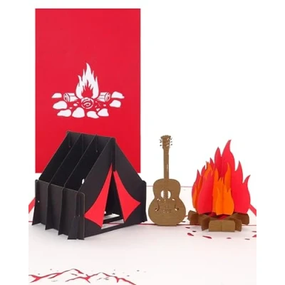 Immagine di &#039;3d pop up carta &quot;Camping Tenda AM falò &amp; chitarra biglietti di compleanno Path Finder, BUONO viaggio campeggio d&#039; invito REGALO