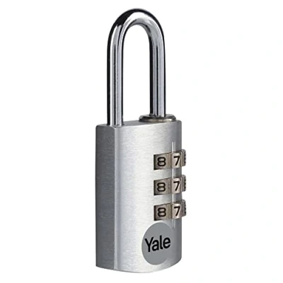 Immagine di Yale Lucchetto in alluminio a combinazione YE3CB/20/121/1/S argento, corpo 20mm, arco acciaio, 3 cifre