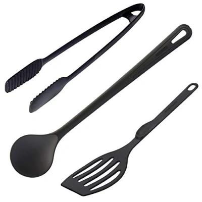 Immagine di Westmark Set di utensili da cucina, 3 pezzi, Paletta, cucchiaio e pinze, Per girare, mescolare servire alimenti, Plastica, Nero, 286922E6