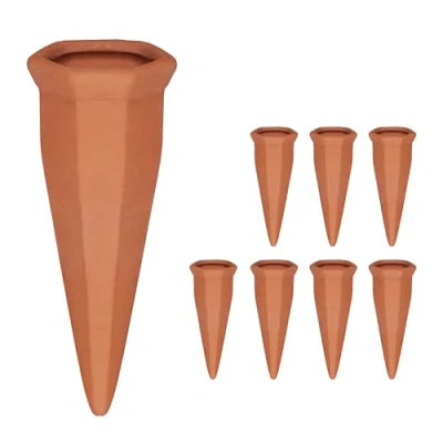 Immagine di Relaxdays Set da 8 Coni Irrigazione, per Piante e Fiori, Innaffiatori Bottiglie 1,5 Litri in Pet, Terracotta, 13 x 5 4,5 cm