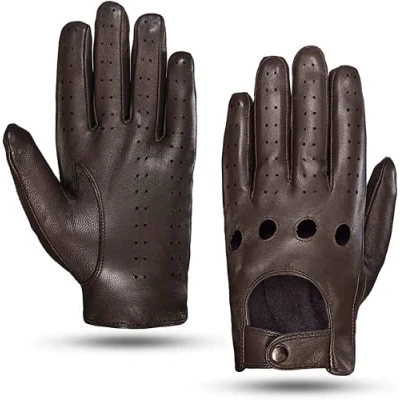 Immagine di MGGMOKAY Guanti da guida in pelle touchscreen uomo sfoderati,marrone,M