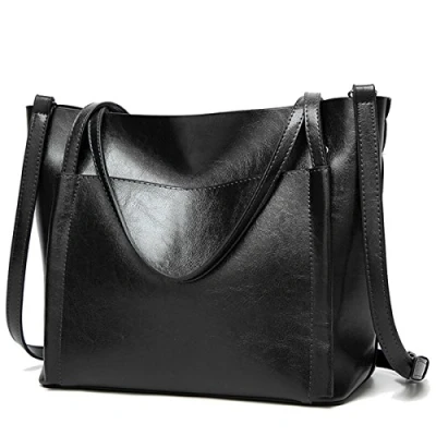 Immagine di Coolives Borsa Tote con Tracolla da Donna Secchiello Borse a mano Spalla in Pelle PU per Signora Nero