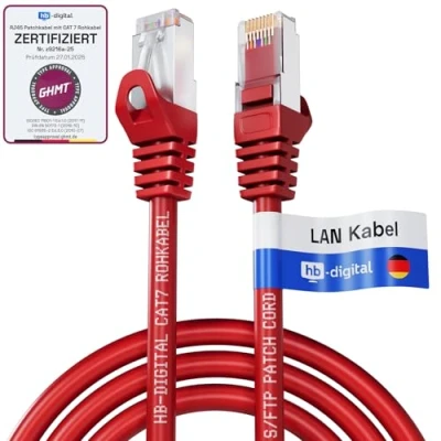 Immagine di HB Digital 3m Cavo Ethernet CAT 7 LAN S/FTP PiMF LSZH AWG26 Rete con Connettori RJ45 6A 10 Gbits/600 MHz Ideale per Patch Panel Server PC Laptop Smart TV DSL Rosso