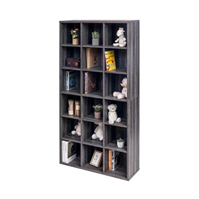 Immagine di Iris Ohyama, Scaffale libreria/scaffale per libri con 18 contenitori/libreria a cubo in legno, Legno massello, Verticale, Ripiani regolabili, Ufficio, Soggiorno, Book Shelf BKS 1890, Quercia grigia