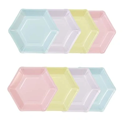 Immagine di Talking Tables Pack of 8 (26cm) Large Hexagon Shaped Pastel Paper Plates Disposable Party Tableware for Kids Birthday Valentine&#039;s Day