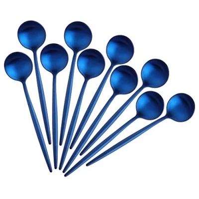 Immagine di Blu Cucchiaino Acciaio Inossidabile 18/10 da Caffè, Bisda Il Giro Mini Torta Cucchiaio Opaco Lucidato Set di 10