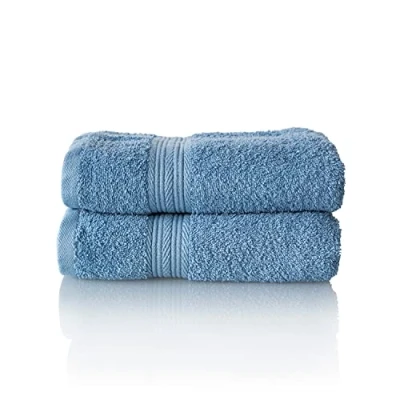 Immagine di ALCLEAR Set di asciugamani in spugna super assorbente, 100% cotone ecotex, serie 6 colori e 5 misure, colore: blu jeans, 2 da 50 x 100 cm