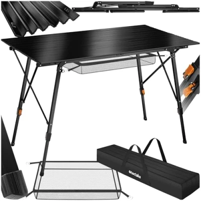 Immagine di TecTake® Tavolo da Campeggio in Alluminio Pieghevole Bastian, Regolabile Altezza, Tavolo, Alluminio, Richiudibile, Rete Portaoggetti, Nero