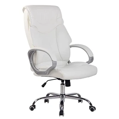 Immagine di CLP Poltrona Ufficio Torro con Braccioli I Sedia Scrivania Ergonomica in Similpelle Pc Girevole, Colore:Bianco