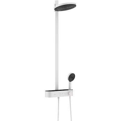 Immagine di hansgrohe Pulsify S Colonna Doccia con Miscelatore Termostatico, Sistema (⌀ 260 Mm) Rubinetto, Doccetta (3 Getti), Tubo, Asta E Soffione Tondo (2 Nero Opaco