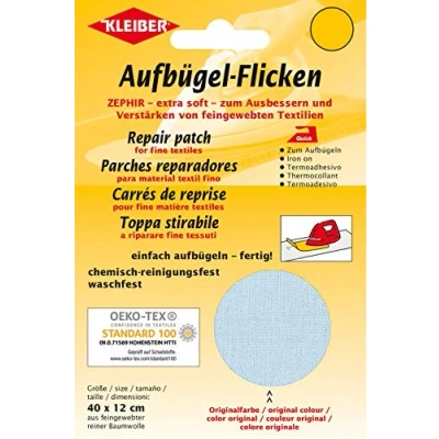 Immagine di Kleiber Toppa per riparazioni termoadesiva in Cotone 40 x 12 cm Tessuti a Maglia fine, Celeste