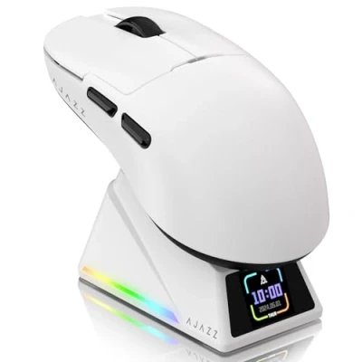 Immagine di ATTACK SHARK Ajazz AJ159APEX PAW3950 Gaming Mouse, 42K DPI, Wireless 8K Hz Polling Rate, RGB Station di Carica con Schermo a Colori, 56g Ultraleggero Mouse da Gioco, 2.4G/BT/Cablato, PC/Mac, Bianco