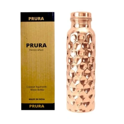 Immagine di PRURA Bottiglia per acqua in rame, a prova di perdite, puro rame ayurvedico 900ml/30oz Design 1